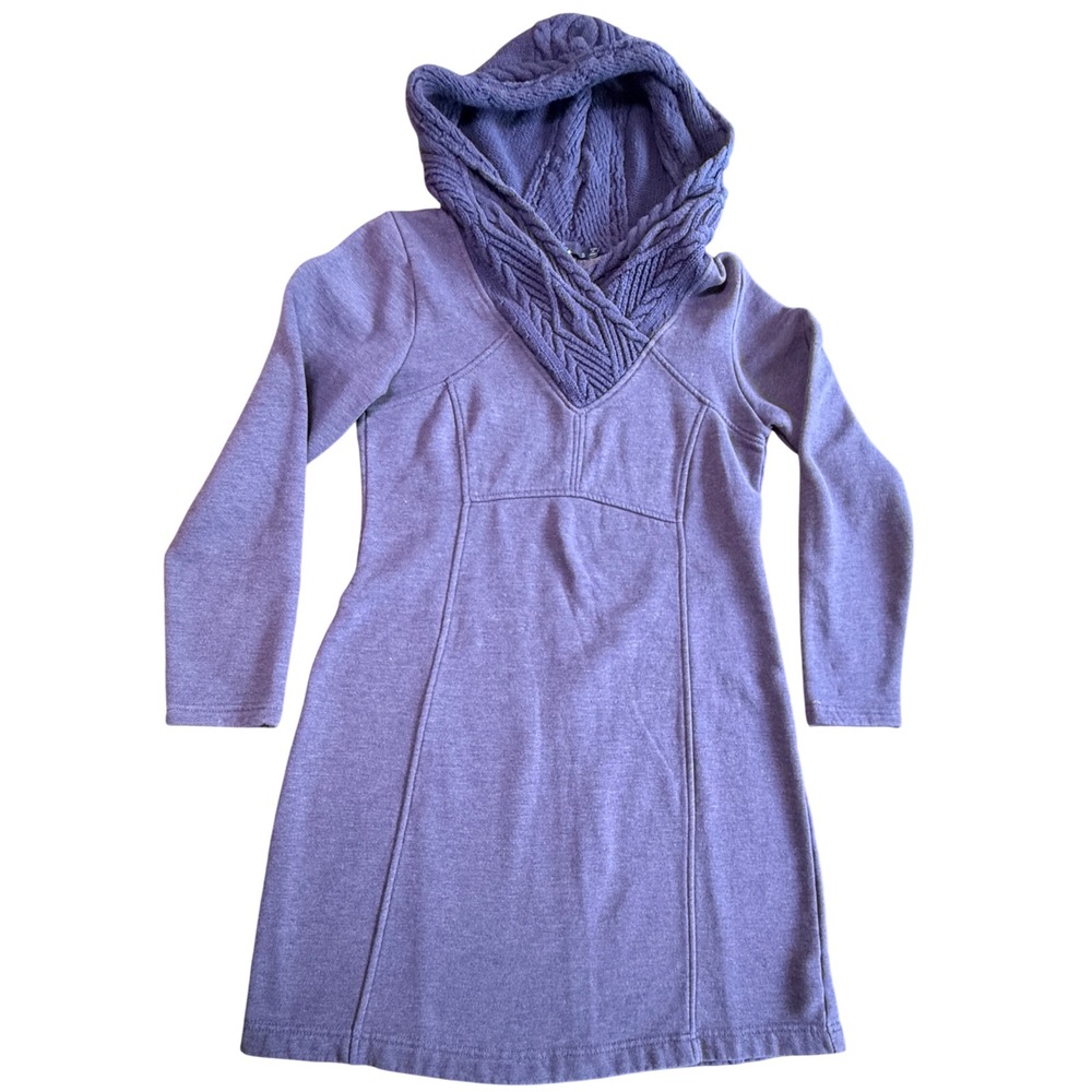 Prana Hooded Dress Womens Small Purple Cable Knit Shawl Collar W3MAUD316 Fleece